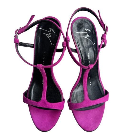 Giuseppe Zanotti fuchsia suede ankle strap heels with a metallic heel shoes 36 6 - Picture 4 of 7